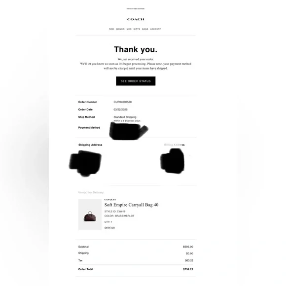 COACH NEW Soft Empire Carryall Bag 40 Natural Grain Leather Brass Merlot - Picture 10 of 12